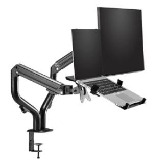 Head Monitor Stand With Laptop Tray Long Pole Stand - Mount 24 Inc To 32 Inc Monitor Adjustable Laptop Tray Arms Organize Your Work & Ergonomic Design Weight Support 9 Kg Stand Weight Tabletop